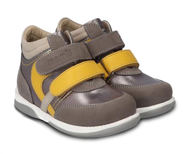 Memo Gabi Sneakers Platin Grå Gul Velcrosko Med Ekstra Støtte